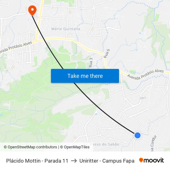 Plácido Mottin - Parada 11 to Uniritter - Campus Fapa map