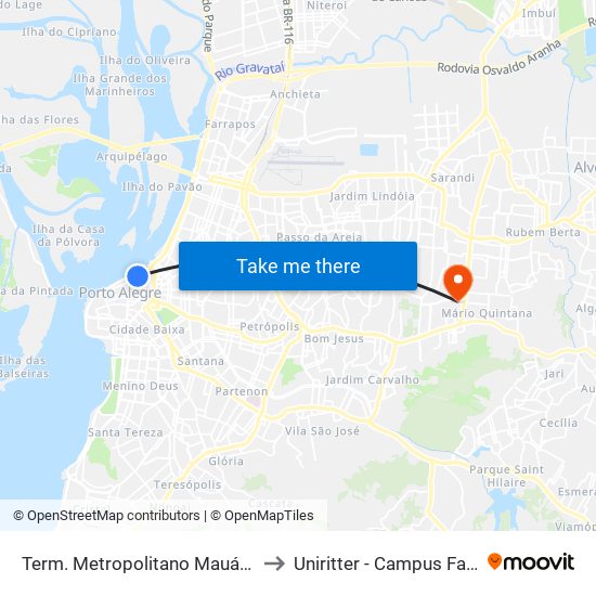 Term. Metropolitano Mauá [F] to Uniritter - Campus Fapa map