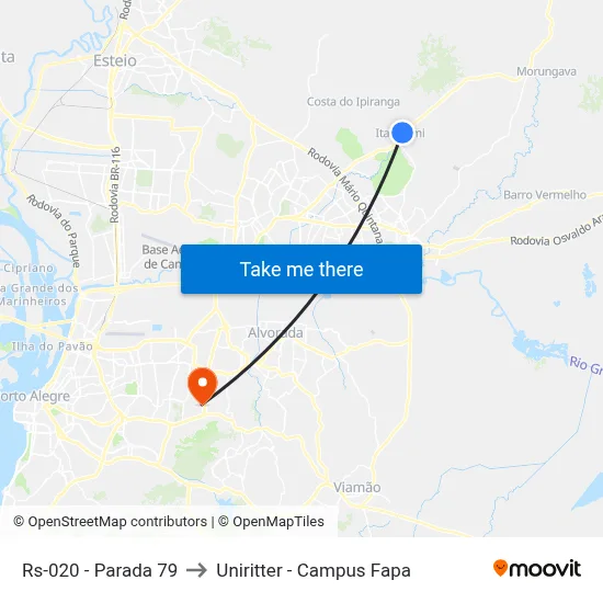 Rs-020 - Parada 79 to Uniritter - Campus Fapa map