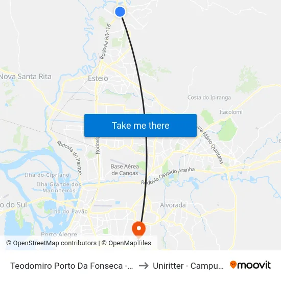 Teodomiro Porto Da Fonseca - Triângulo to Uniritter - Campus Fapa map