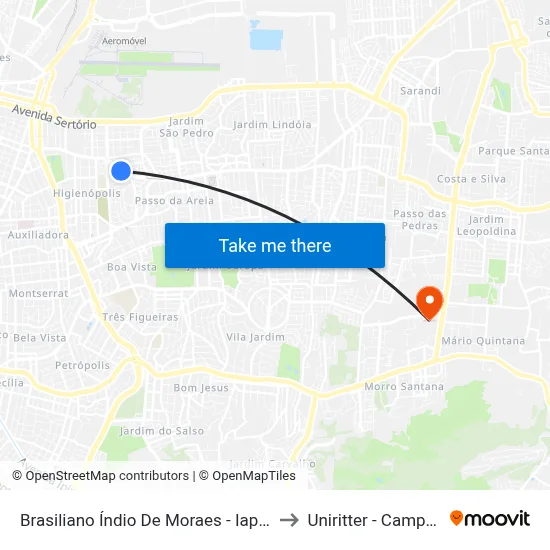 Brasiliano Índio De Moraes - Iapi [Bairro - Bc] to Uniritter - Campus Fapa map