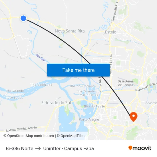 Br-386 Norte to Uniritter - Campus Fapa map