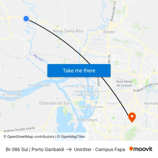 Br-386 Sul | Porto Garibaldi to Uniritter - Campus Fapa map