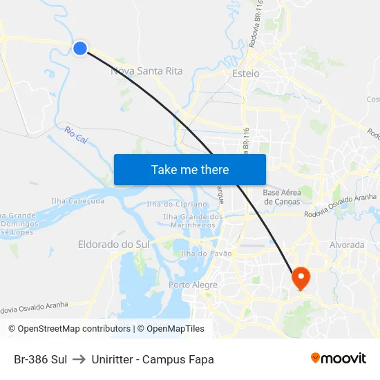 Br-386 Sul to Uniritter - Campus Fapa map