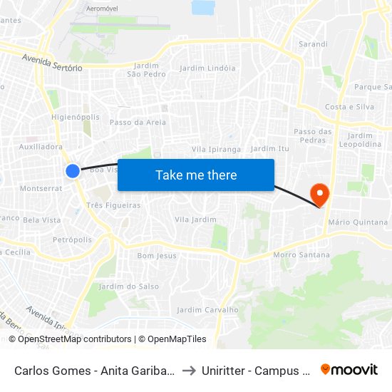Carlos Gomes - Anita Garibaldi Sn to Uniritter - Campus Fapa map