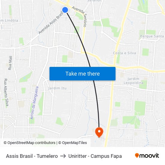 Assis Brasil - Tumelero to Uniritter - Campus Fapa map