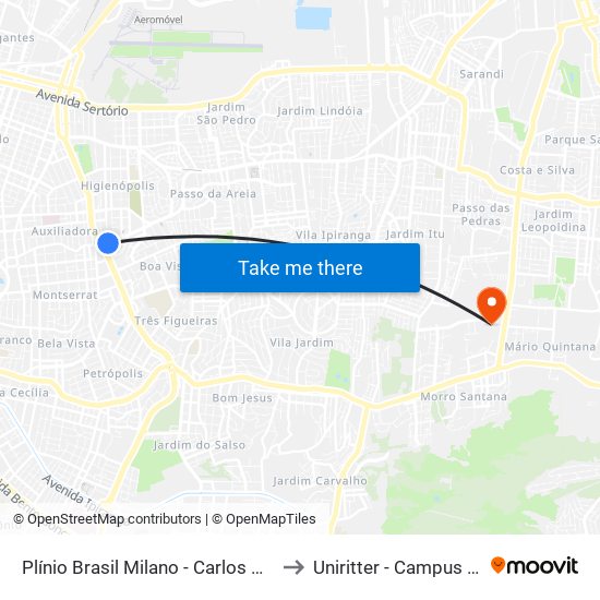 Plínio Brasil Milano - Carlos Gomes to Uniritter - Campus Fapa map