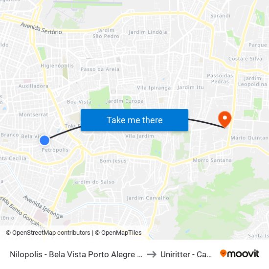 Nilopolis - Bela Vista Porto Alegre - Rs 90450-190 Brasil to Uniritter - Campus Fapa map
