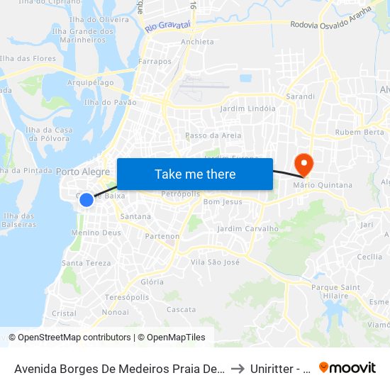 Avenida Borges De Medeiros Praia De Belas Porto Alegre - Rs 90110-150 Brasil to Uniritter - Campus Fapa map