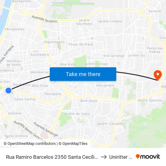 Rua Ramiro Barcelos 2350 Santa Cecília Porto Alegre - Rio Grande Do Sul 90035-903 Brasil to Uniritter - Campus Fapa map