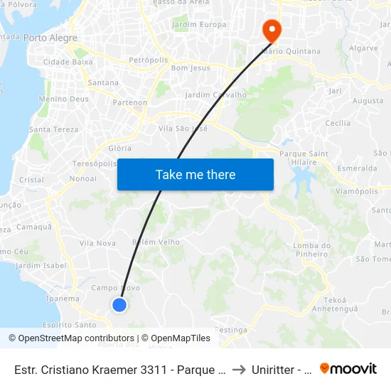 Estr. Cristiano Kraemer 3311 - Parque Urbano Porto Alegre - Rs 91750-060 Brasil to Uniritter - Campus Fapa map