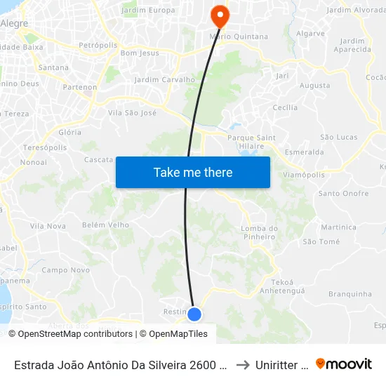 Estrada João Antônio Da Silveira 2600 Restinga Porto Alegre - Rio Grande Do Sul 91790 Brasil to Uniritter - Campus Fapa map