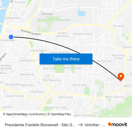 Presidente Franklin Roosevelt - São Geraldo Porto Alegre - Rs 90230-080 Brasil to Uniritter - Campus Fapa map