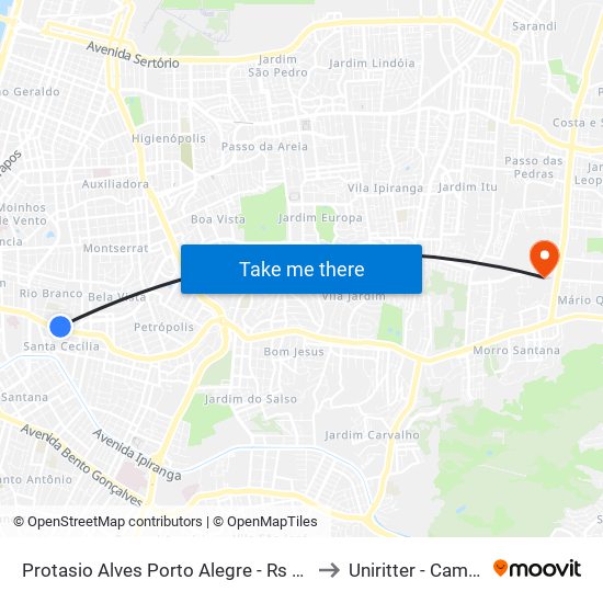 Protasio Alves Porto Alegre - Rs 90420-200 Brasil to Uniritter - Campus Fapa map