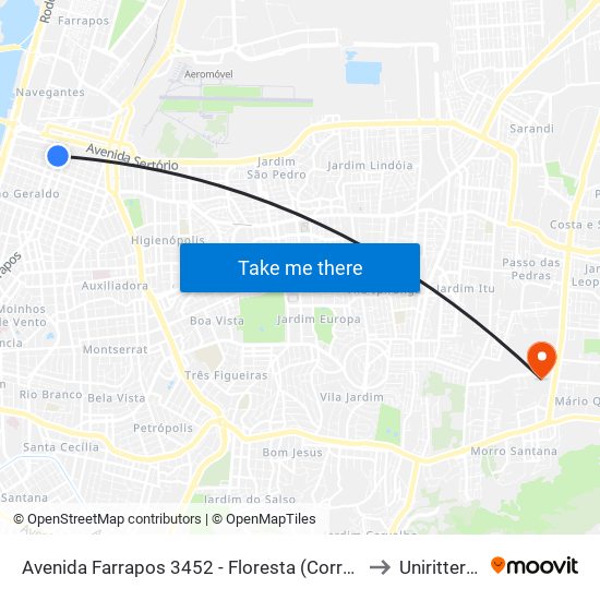 Avenida Farrapos 3452 - Floresta (Corredor Bc) - Navegantes Porto Alegre - Rs 90220-006 Brasil to Uniritter - Campus Fapa map