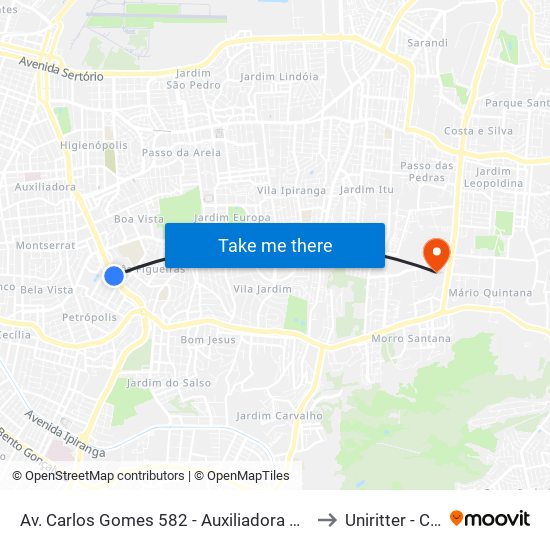 Av. Carlos Gomes 582 - Auxiliadora Porto Alegre - Rs 90480-001 Brasil to Uniritter - Campus Fapa map