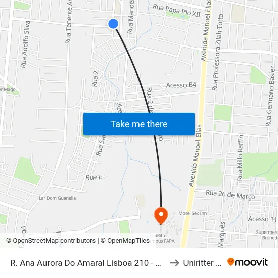 R. Ana Aurora Do Amaral Lisboa 210 - Passo Das Pedras Porto Alegre - Rs 91230-000 Brasil to Uniritter - Campus Fapa map