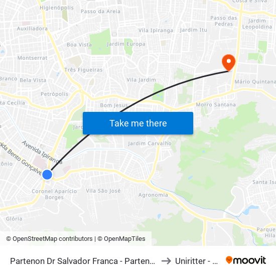 Partenon Dr Salvador Franca - Partenon Porto Alegre - Rs 91510-000 Brasil to Uniritter - Campus Fapa map