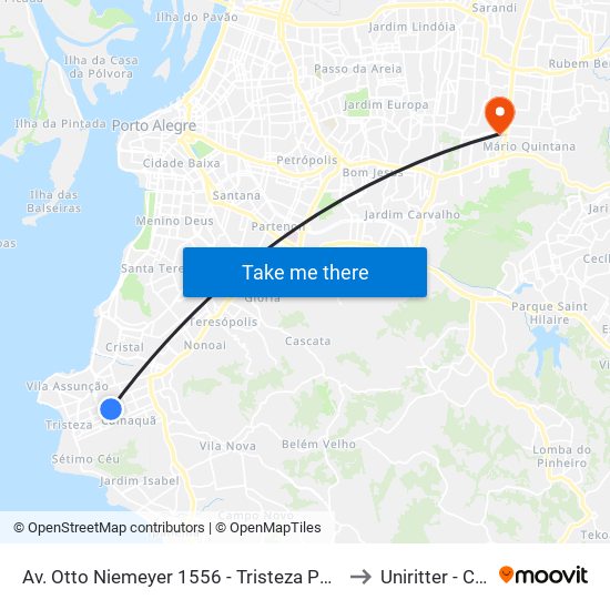 Av. Otto Niemeyer 1556 - Tristeza Porto Alegre - Rs 91910-001 Brasil to Uniritter - Campus Fapa map