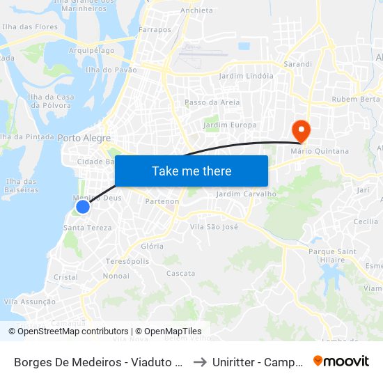 Borges De Medeiros - Viaduto Dom Pedro I to Uniritter - Campus Fapa map