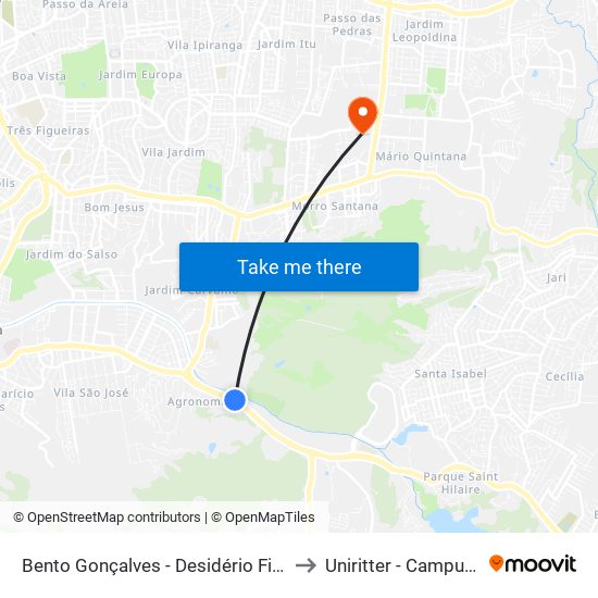 Bento Gonçalves - Desidério Finamor Bc to Uniritter - Campus Fapa map