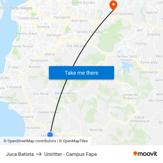 Juca Batista to Uniritter - Campus Fapa map