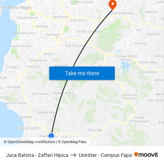 Juca Batista - Zaffari Hípica to Uniritter - Campus Fapa map