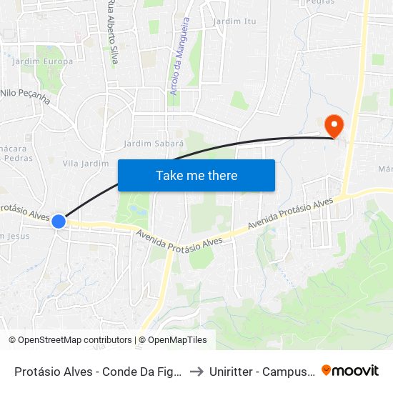 Protásio Alves - Conde Da Figueira Cb to Uniritter - Campus Fapa map