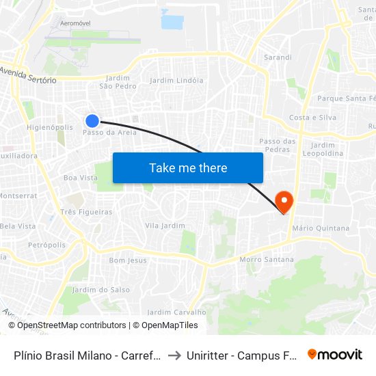 Plínio Brasil Milano - Carrefour to Uniritter - Campus Fapa map