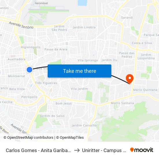 Carlos Gomes - Anita Garibaldi Ns to Uniritter - Campus Fapa map