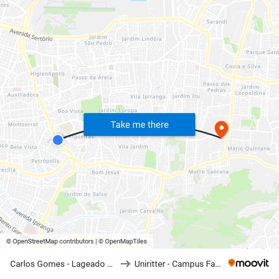 Carlos Gomes - Lageado Ns to Uniritter - Campus Fapa map