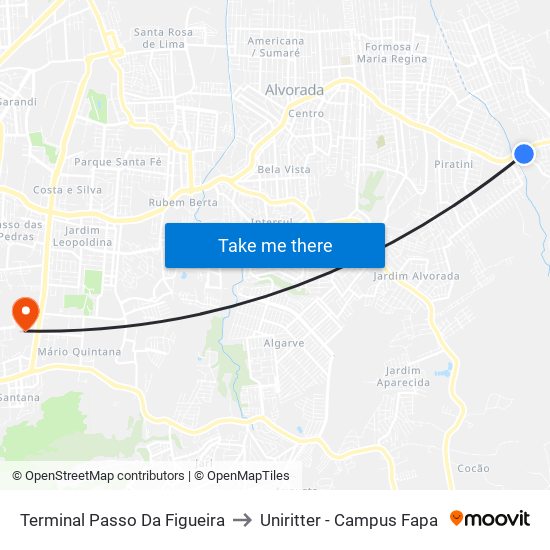 Terminal Passo Da Figueira to Uniritter - Campus Fapa map