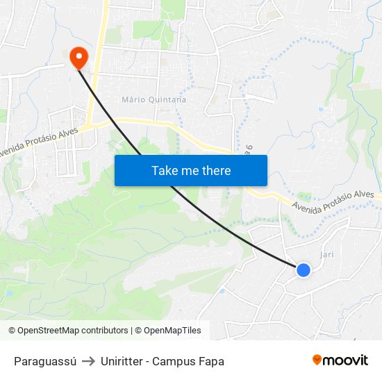 Paraguassú to Uniritter - Campus Fapa map