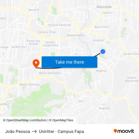 João Pessoa to Uniritter - Campus Fapa map