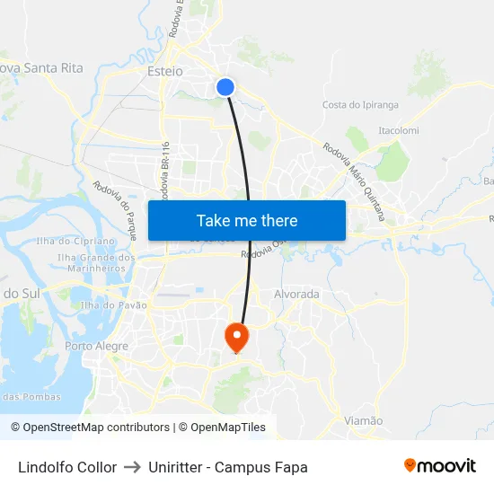 Lindolfo Collor to Uniritter - Campus Fapa map