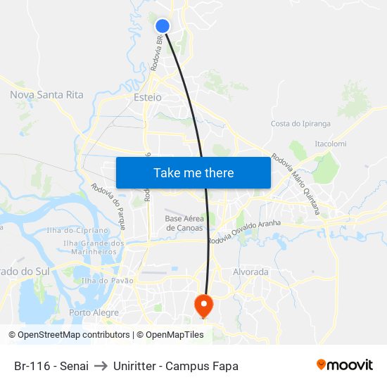 Br-116 - Senai to Uniritter - Campus Fapa map