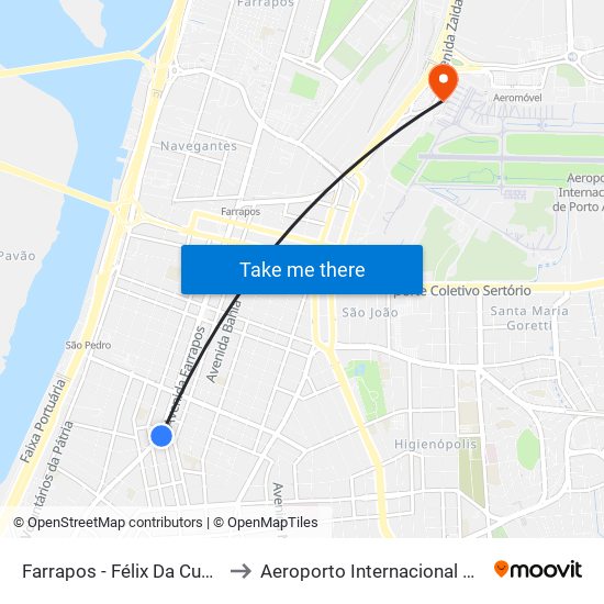 Farrapos - Félix Da Cunha (Fora Do Corredor) to Aeroporto Internacional Salgado Filho - Terminal 2 map