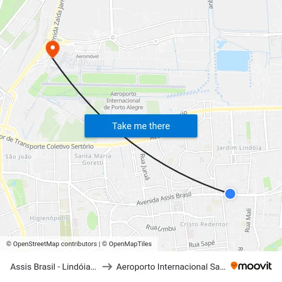 Assis Brasil - Lindóia (Fora Do Corredor) to Aeroporto Internacional Salgado Filho - Terminal 2 map