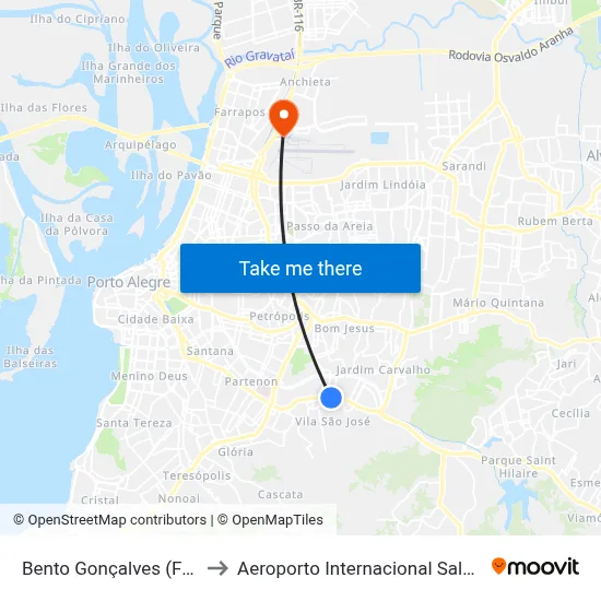 Bento Gonçalves (Fora Do Corredor) to Aeroporto Internacional Salgado Filho - Terminal 2 map