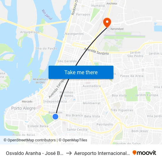 Osvaldo Aranha - José Bonifácio (Fora Do Corredor) to Aeroporto Internacional Salgado Filho - Terminal 2 map