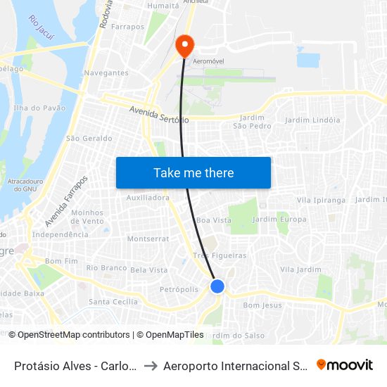 Protásio Alves - Carlos Gomes Cb (Piso 3) to Aeroporto Internacional Salgado Filho - Terminal 2 map