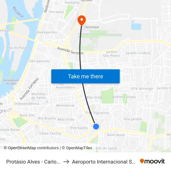 Protásio Alves - Carlos Gomes Cb (Piso 3) to Aeroporto Internacional Salgado Filho - Terminal 2 map