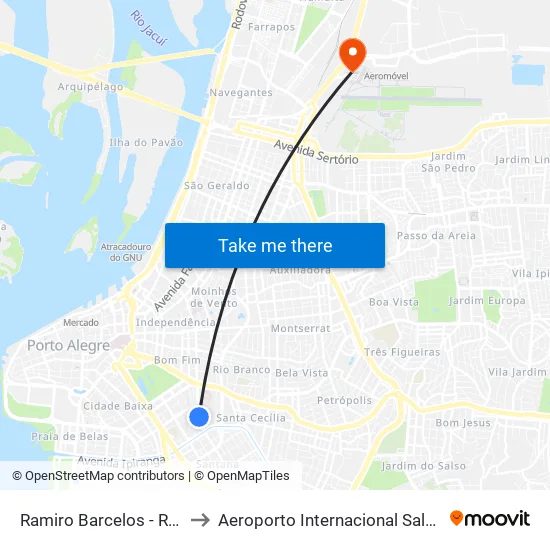 Ramiro Barcelos - Rest. Universitário to Aeroporto Internacional Salgado Filho - Terminal 2 map