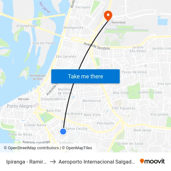 Ipiranga - Ramiro Barcelos to Aeroporto Internacional Salgado Filho - Terminal 2 map