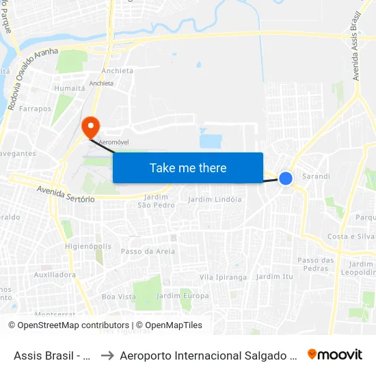Assis Brasil - Centerlar to Aeroporto Internacional Salgado Filho - Terminal 2 map