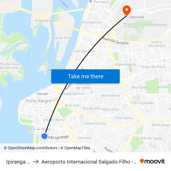 Ipiranga - Trt to Aeroporto Internacional Salgado Filho - Terminal 2 map