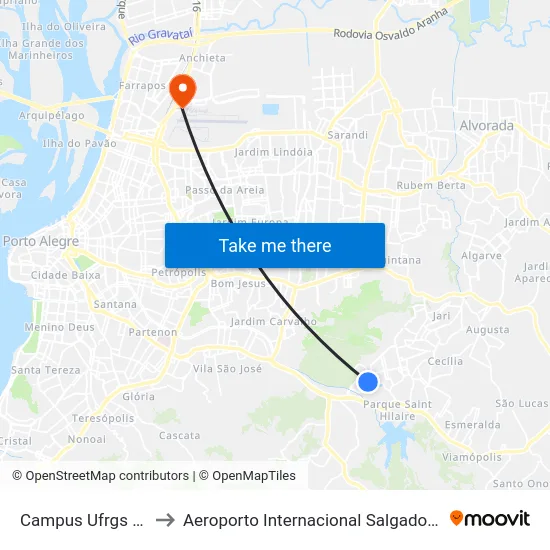Campus Ufrgs - Terminal to Aeroporto Internacional Salgado Filho - Terminal 2 map