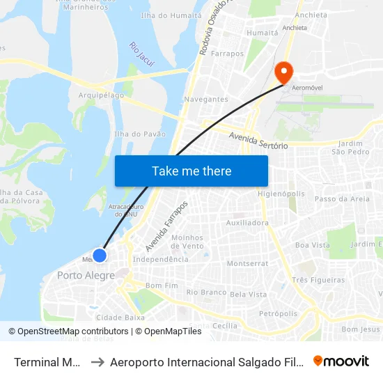 Terminal Mercado to Aeroporto Internacional Salgado Filho - Terminal 2 map