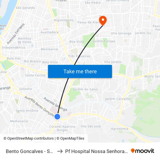 Bento Goncalves - São Jorge Cb to Pf Hospital Nossa Senhora Da Conceição map