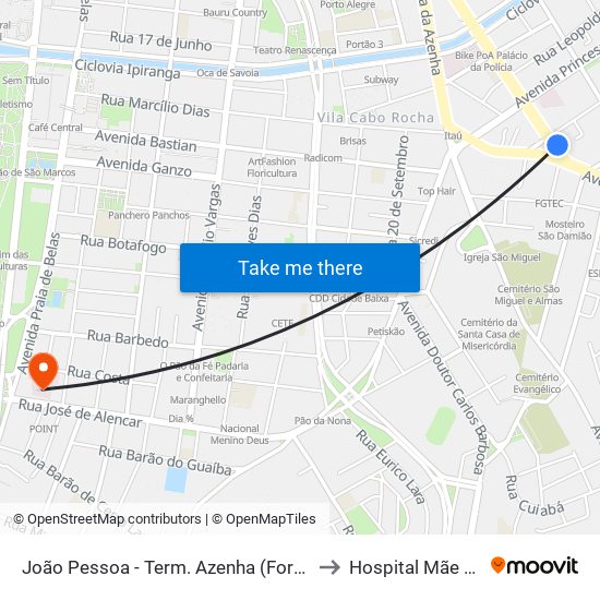 João Pessoa - Term. Azenha (Fora Do Corredor) to Hospital Mãe De Deus map